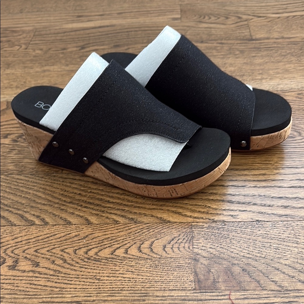 Corkys Black Shimmer Flirty Wedge Sandals